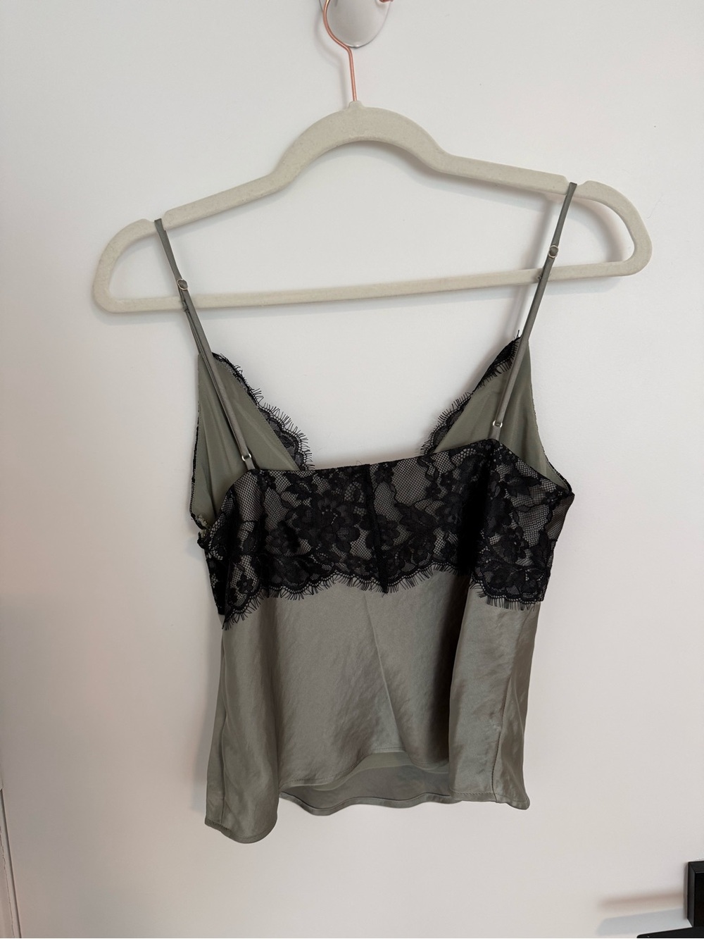 Abercrombie Silky Lace-Trim Cami Top in Olive & Black - Picture 2 of 3